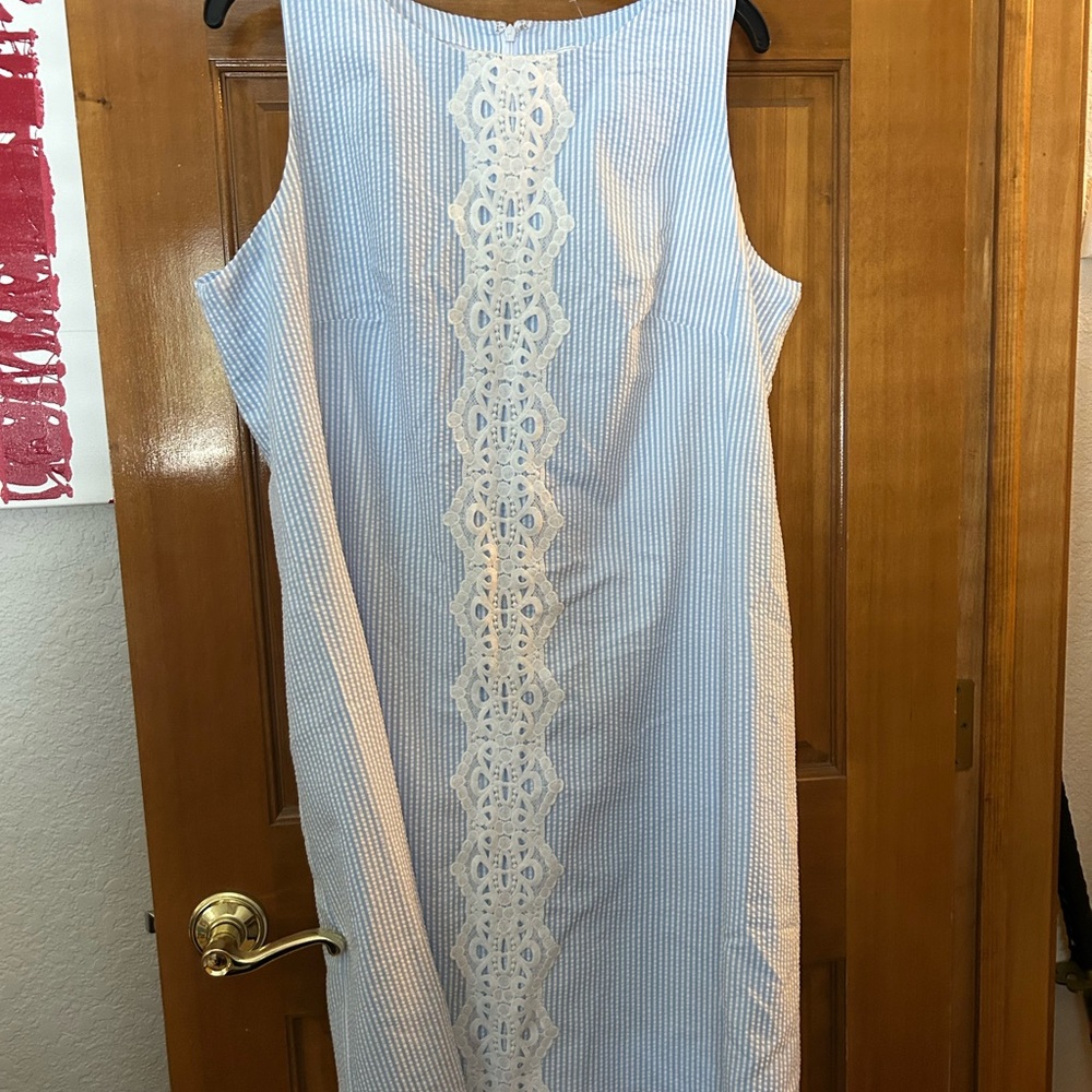 Pappagallo Blue and White Striped Dress with Lace